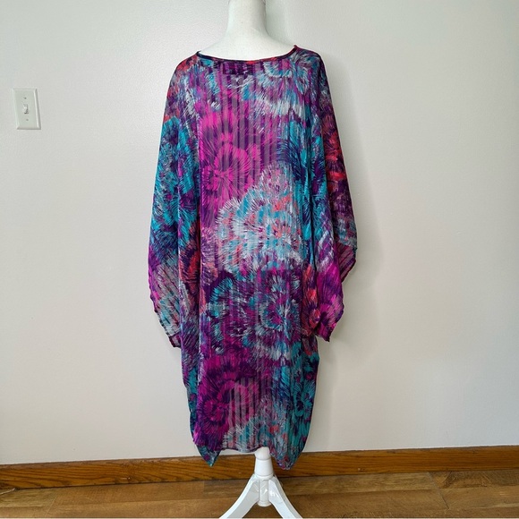 K-DASH by Kardashian Womens 2X Tie Caftan Pink Blue Stripe Kimono Sleeve - Picture 4 of 8